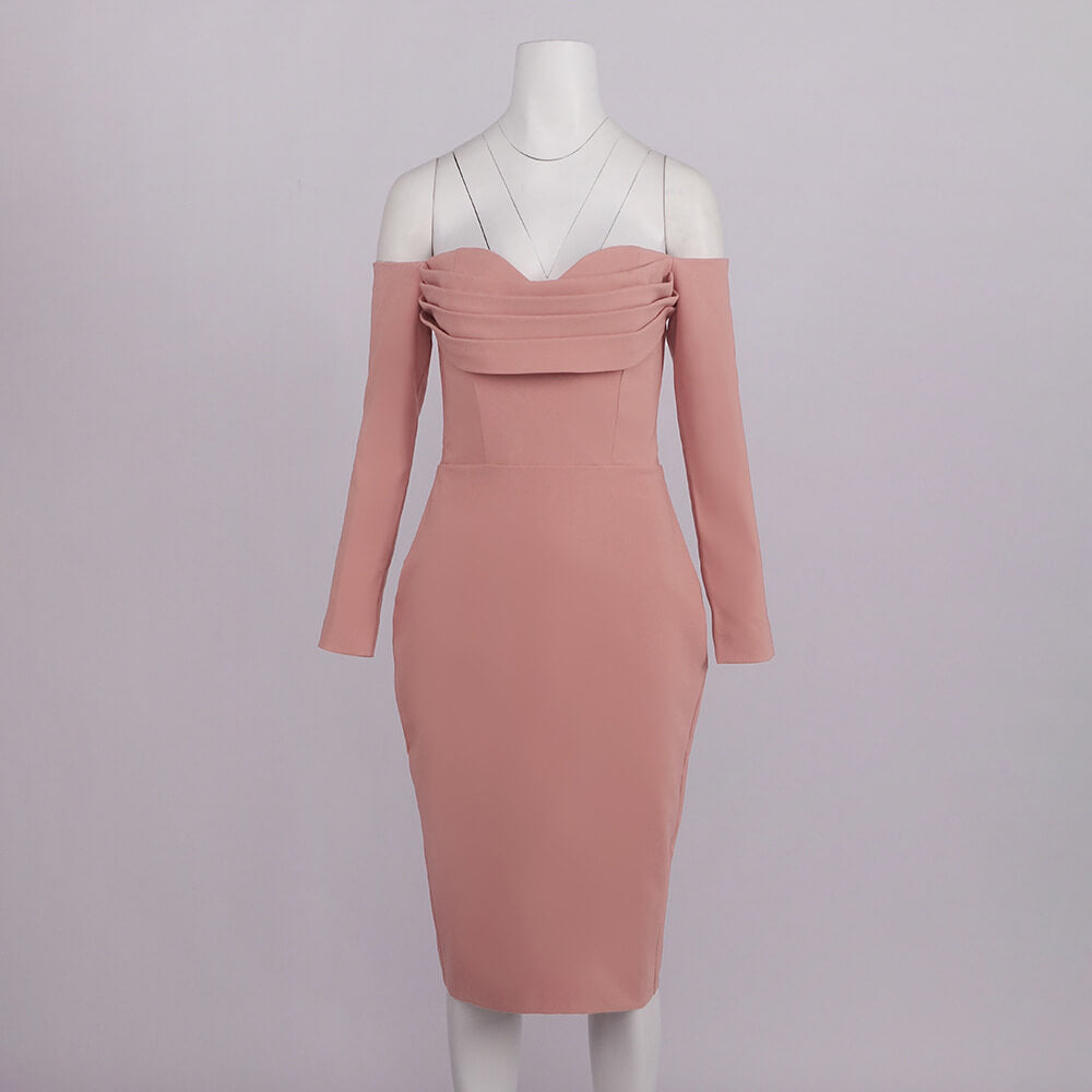 Élégance Off Shoulder Long Sleeve Midi Dress