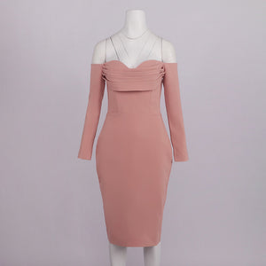 Élégance Off Shoulder Long Sleeve Midi Dress