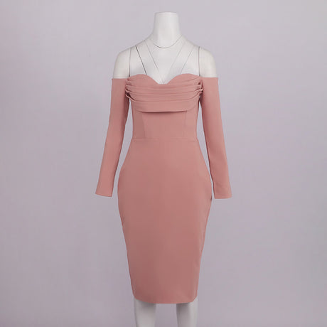 Élégance Off Shoulder Long Sleeve Midi Dress