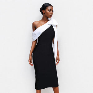 Selmori Inès One Shoulder Elegant Midi Dress