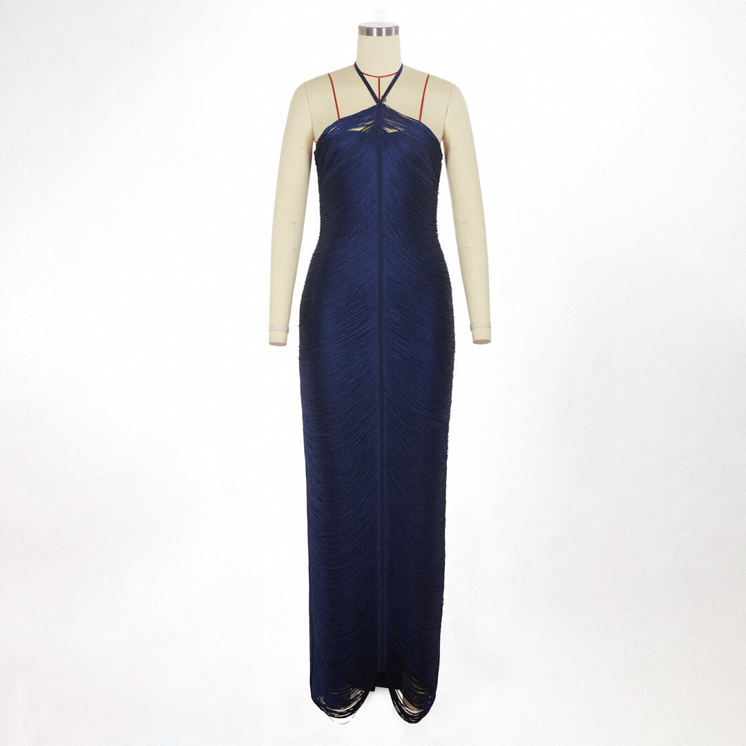 Selmori Jade Ruched Halter Neck Maxi Dress