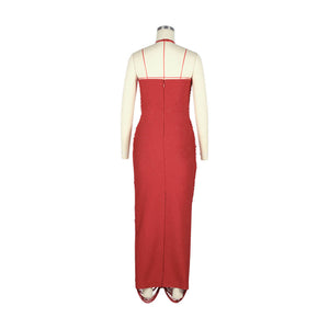 Selmori Jade Ruched Halter Neck Maxi Dress