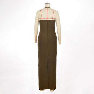 Selmori Jade Ruched Halter Neck Maxi Dress