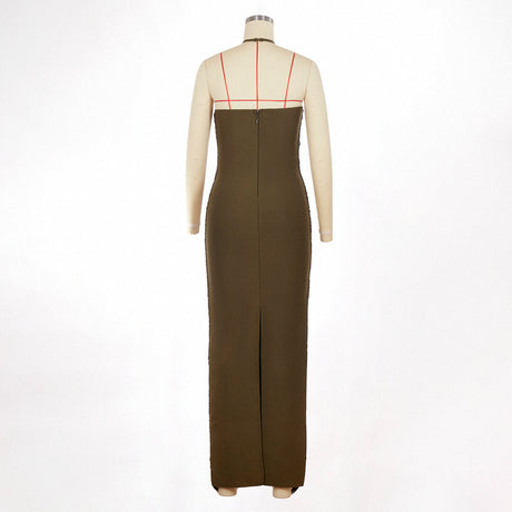 Selmori Jade Ruched Halter Neck Maxi Dress