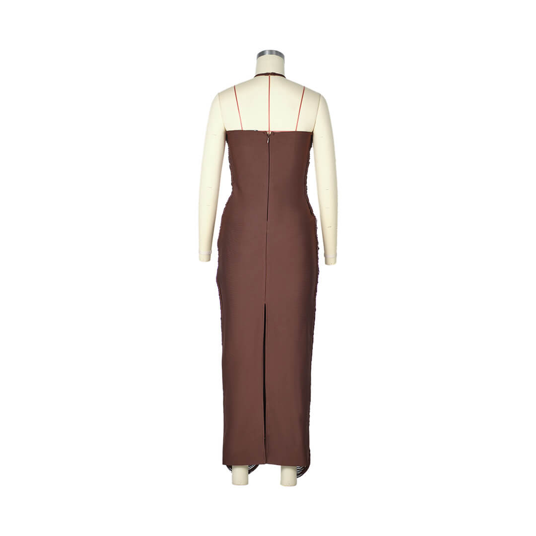 Selmori Jade Ruched Halter Neck Maxi Dress