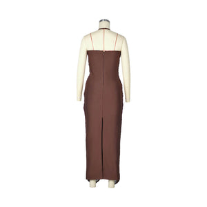 Selmori Jade Ruched Halter Neck Maxi Dress