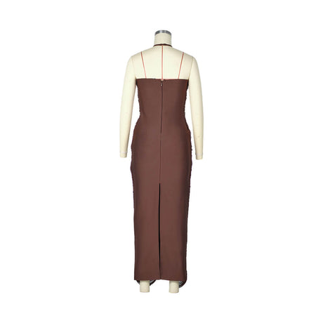 Selmori Jade Ruched Halter Neck Maxi Dress
