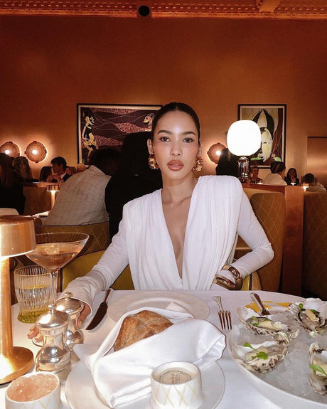 Selmori Lumière Long Sleeve Deep V Maxi Dress