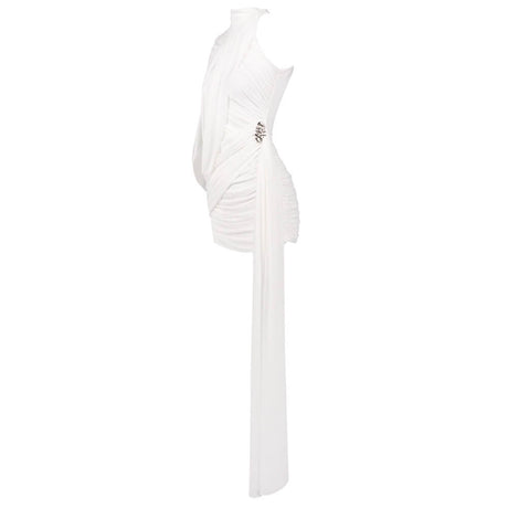 Instinct One Shoulder Draped Ruched Mini Dress White