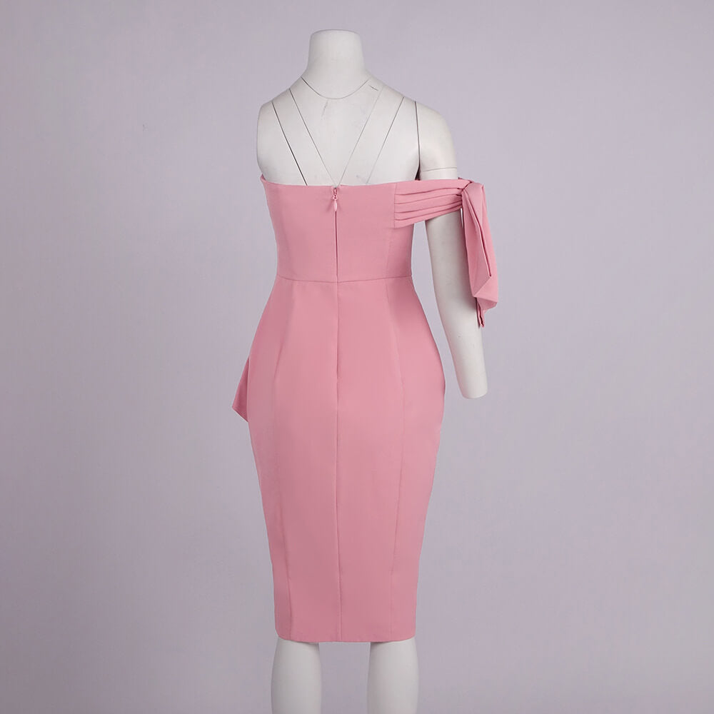 Héloïse Off Shoulder Bow Draped Midi Dress