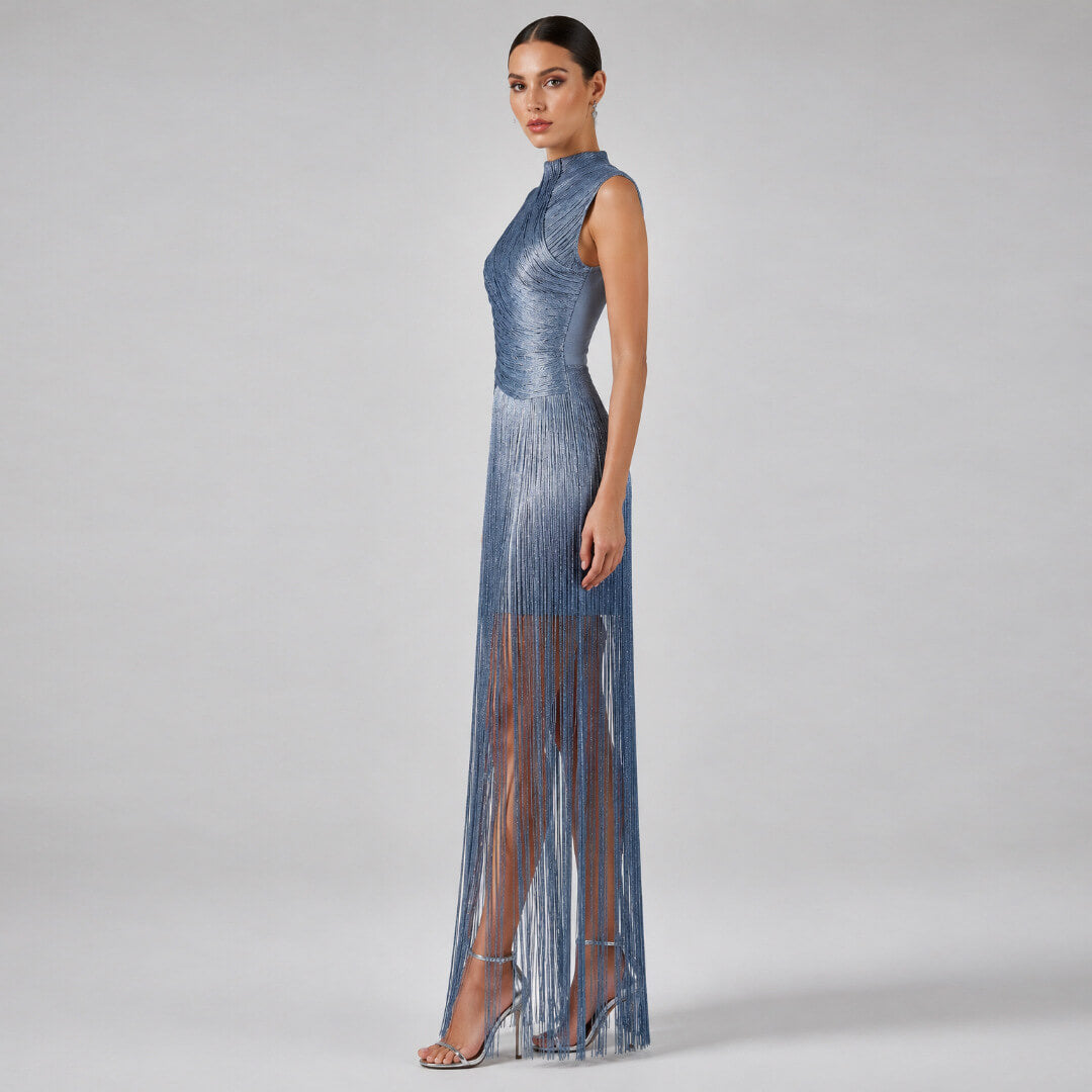 Symphonie Fringe High Neck  Maxi Dress