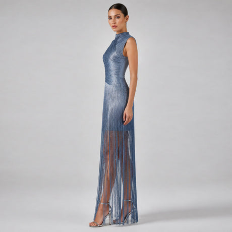 Symphonie Fringe High Neck  Maxi Dress