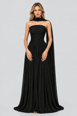 Oiseau Strapless Pleated Maxi Dress - Black_-_selmori.com_-_01