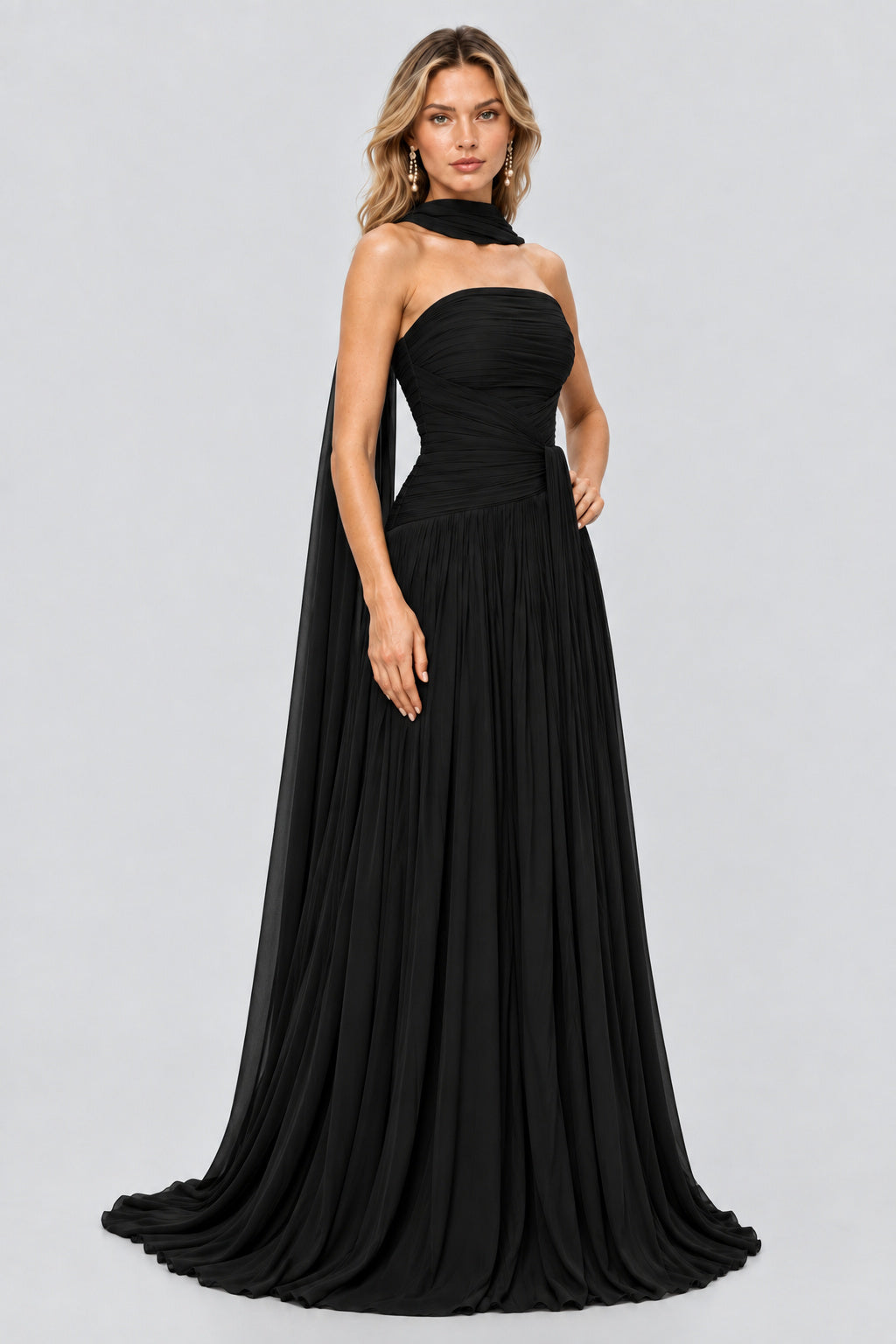 Oiseau Strapless Pleated Maxi Dress - Black_-_selmori.com_-_06