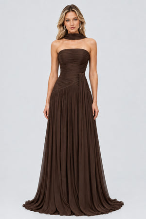 Oiseau Strapless Pleated Maxi Dress - Brown_-_selmori.com_-_01