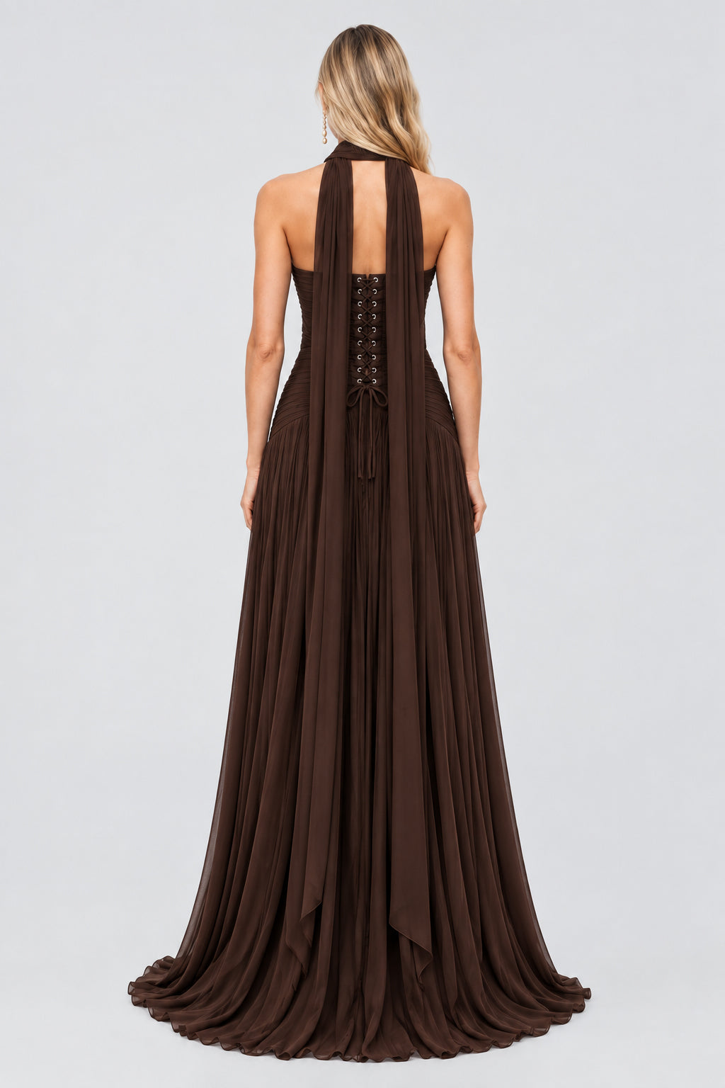 Oiseau Strapless Pleated Maxi Dress - Brown_-_selmori.com_-_02