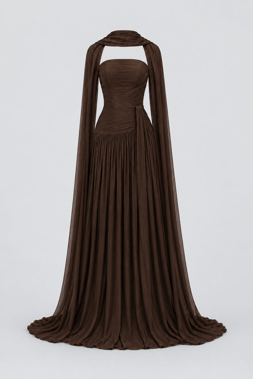 Oiseau Strapless Pleated Maxi Dress - Brown_-_selmori.com_-_03