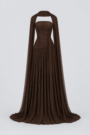 Oiseau Strapless Pleated Maxi Dress - Brown_-_selmori.com_-_03