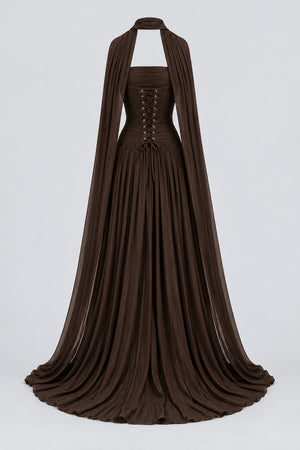 Oiseau Strapless Pleated Maxi Dress - Brown_-_selmori.com_-_04