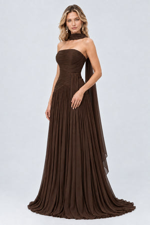 Oiseau Strapless Pleated Maxi Dress - Brown_-_selmori.com_-_05