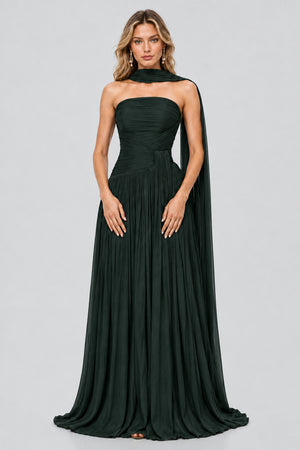Oiseau Strapless Pleated Maxi Dress - Dark Green_-_selmori.com_-_01