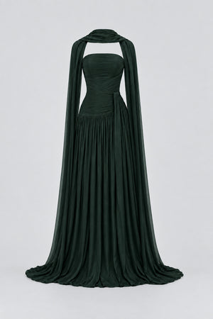 Oiseau Strapless Pleated Maxi Dress - Dark Green_-_selmori.com_-_03