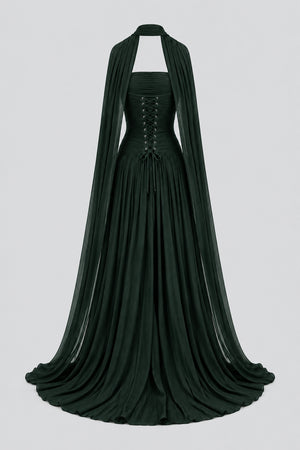 Oiseau Strapless Pleated Maxi Dress - Dark Green_-_selmori.com_-_04