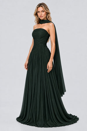 Oiseau Strapless Pleated Maxi Dress - Dark Green_-_selmori.com_-_05