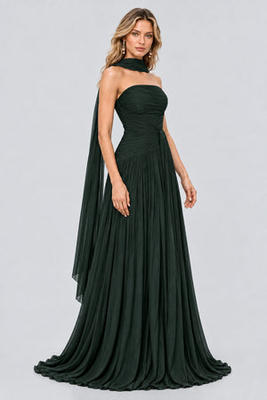 Oiseau Strapless Pleated Maxi Dress - Dark Green_-_selmori.com_-_06