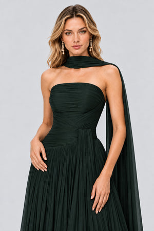 Oiseau Strapless Pleated Maxi Dress - Dark Green_-_selmori.com_-_07