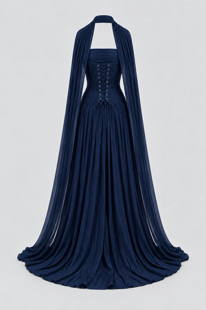 Oiseau Strapless Pleated Maxi Dress - Navy_-_selmori.com_-_04