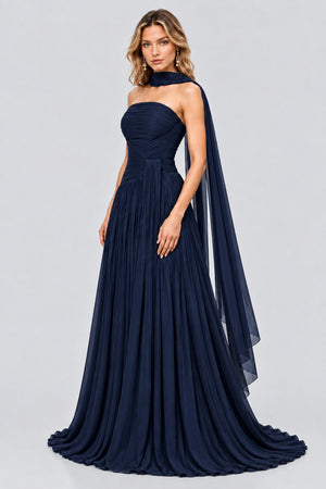 Oiseau Strapless Pleated Maxi Dress - Navy_-_selmori.com_-_05