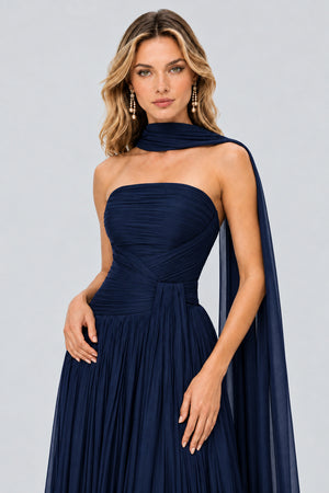 Oiseau Strapless Pleated Maxi Dress - Navy_-_selmori.com_-_07