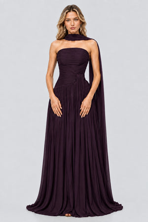 Oiseau Strapless Pleated Maxi Dress - Plum_-_selmori.com_-_01
