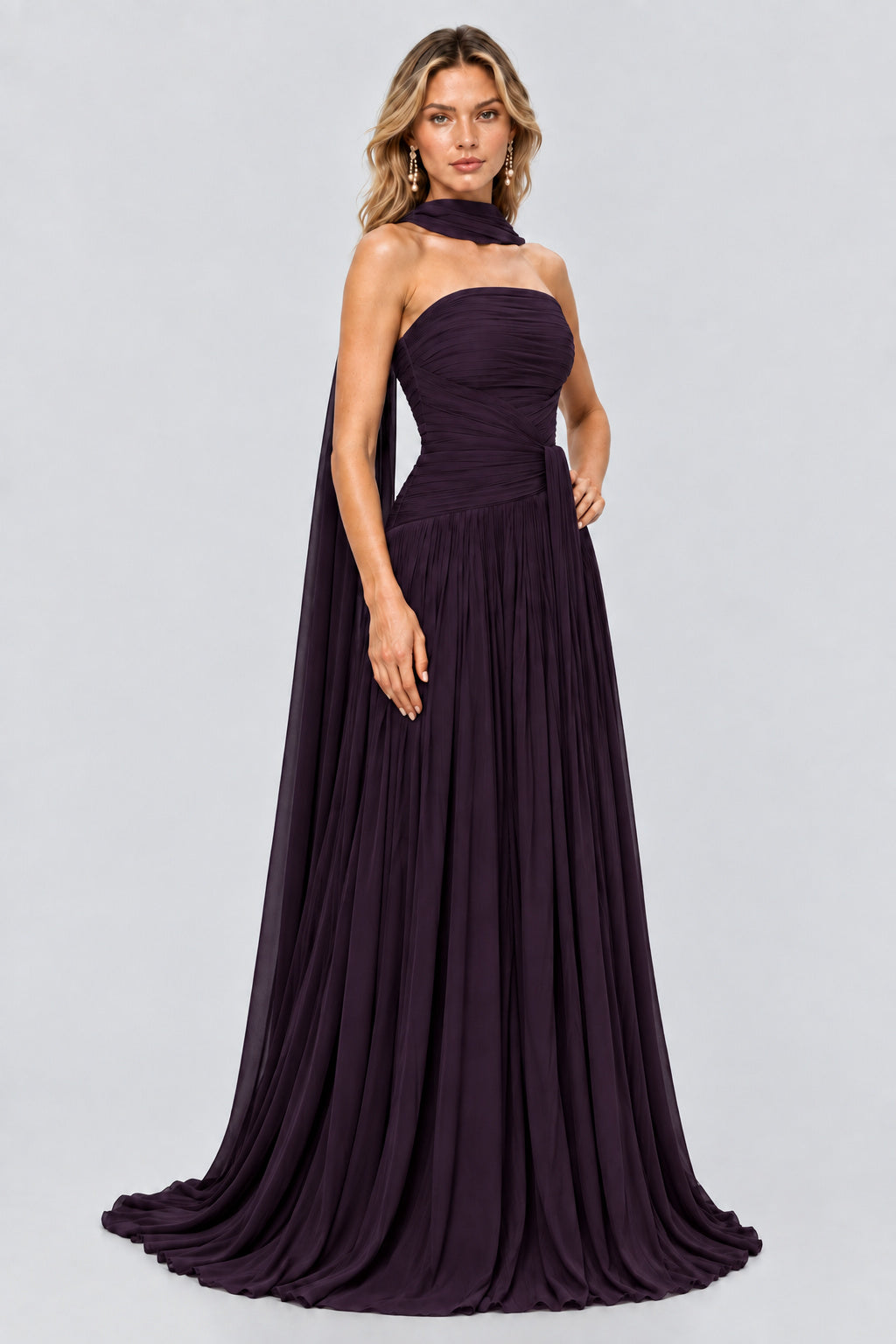 Oiseau Strapless Pleated Maxi Dress - Plum_-_selmori.com_-_06