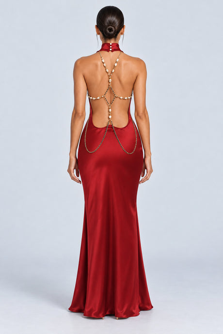 Oriane High-Neck Chain-Back Satin Maxi Dress - Red_-_selmori.com_-_02