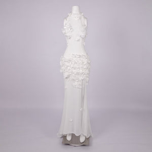 Isaline Floral Appliqué Halter Maxi Dress