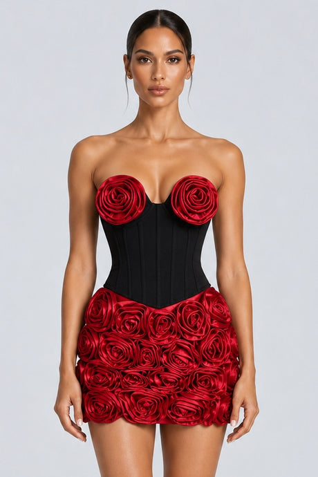 Rosabel Rose Corset Mini Skirt Set - Black_-_selmori.com_-_07