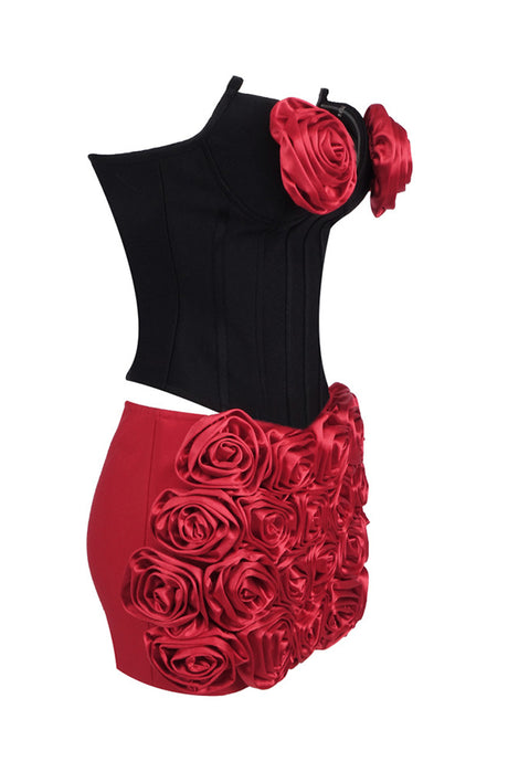 Rosabel Rose Corset Mini Skirt Set - Black_-_selmori.com_-_08