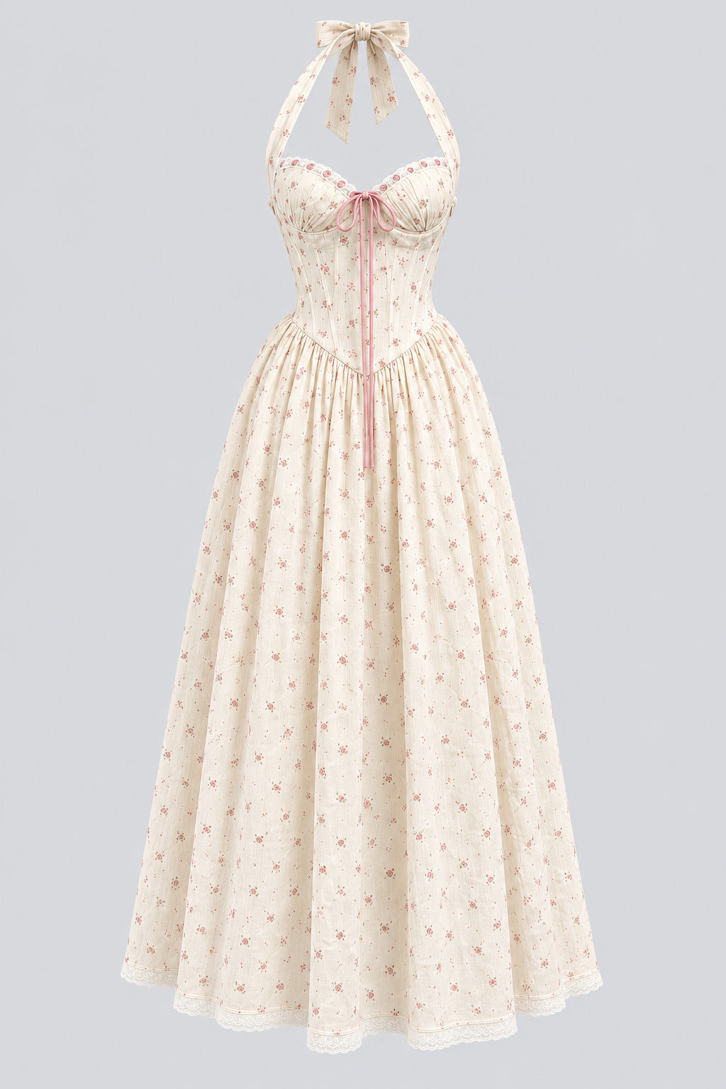 Rosamira Floral Halter Corset Maxi Dress - White_-_selmori.com_-_03