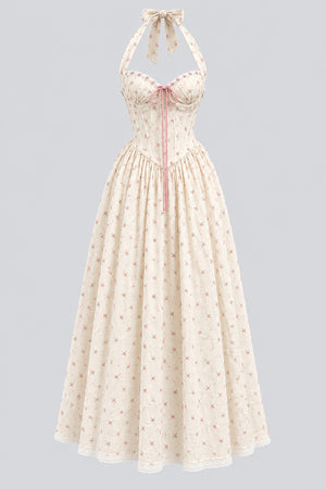 Rosamira Floral Halter Corset Maxi Dress - White_-_selmori.com_-_03