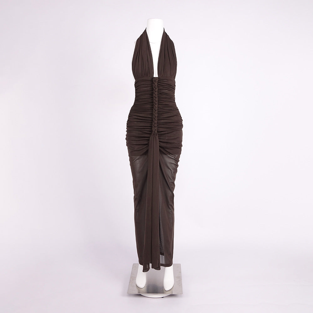 Valère Ruched Halter Maxi Dress