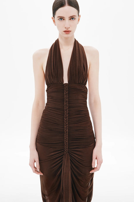 Valère Ruched Halter Maxi Dress