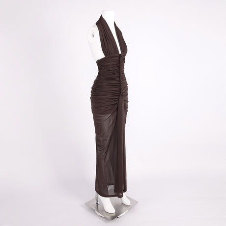 Valère Ruched Halter Maxi Dress