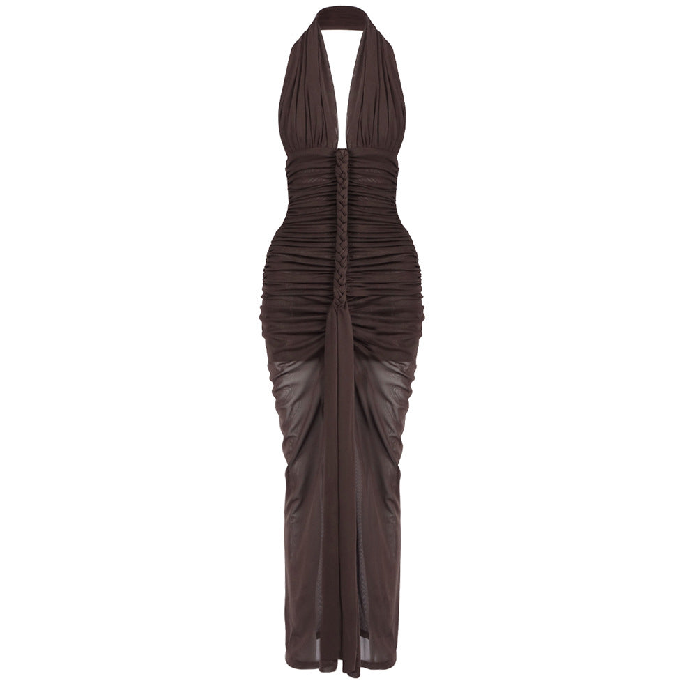 Valère Ruched Halter Maxi Dress