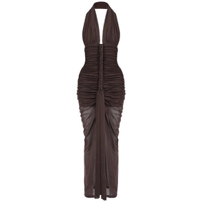 Valère Ruched Halter Maxi Dress