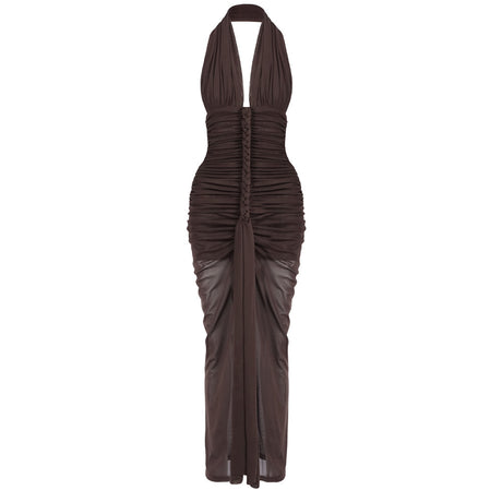 Valère Ruched Halter Maxi Dress