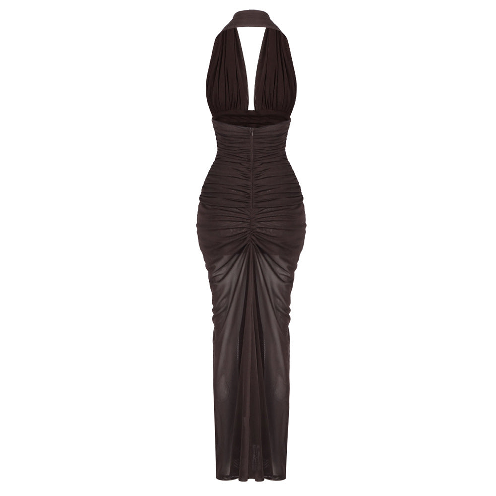 Valère Ruched Halter Maxi Dress