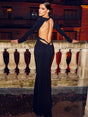 Selmori Sidonie Backless Long Sleeve Maxi Dress Black