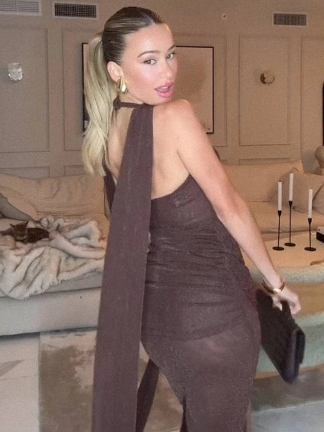 Selmori Blandine High Neck Backless Maxi Dress